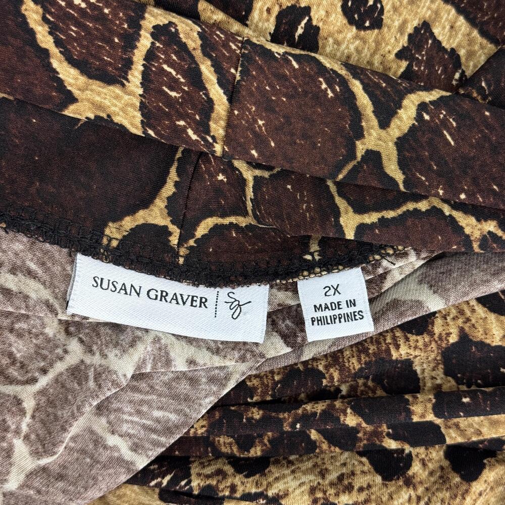 Susan Graver Cardigan Womens 2X Brown Animal Print Open Lightweight Stretch Boho - Picture 3 of 10